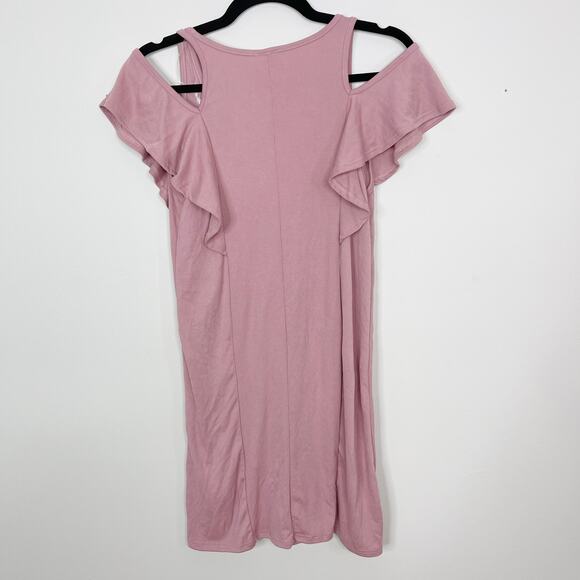 New Alya Cold Shoulder Ribbed Dress Rose Pink VNeck Short Sleeve XSmall XS - Picture 2 of 7
